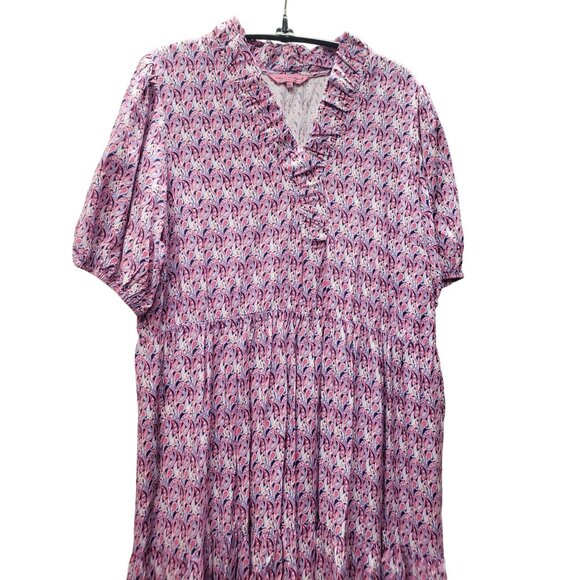 Simply Southern XXL Paisley Print Dress Pink & Purple Ruffle V Neck Tiered Skirt - Picture 3 of 10